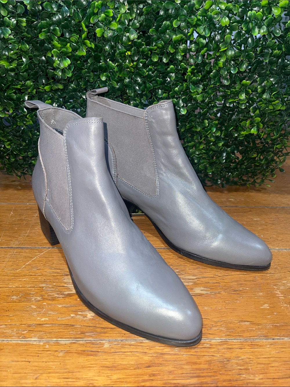 Nine West Gray Leather Ankle Boots - Womens Chelsea Heel